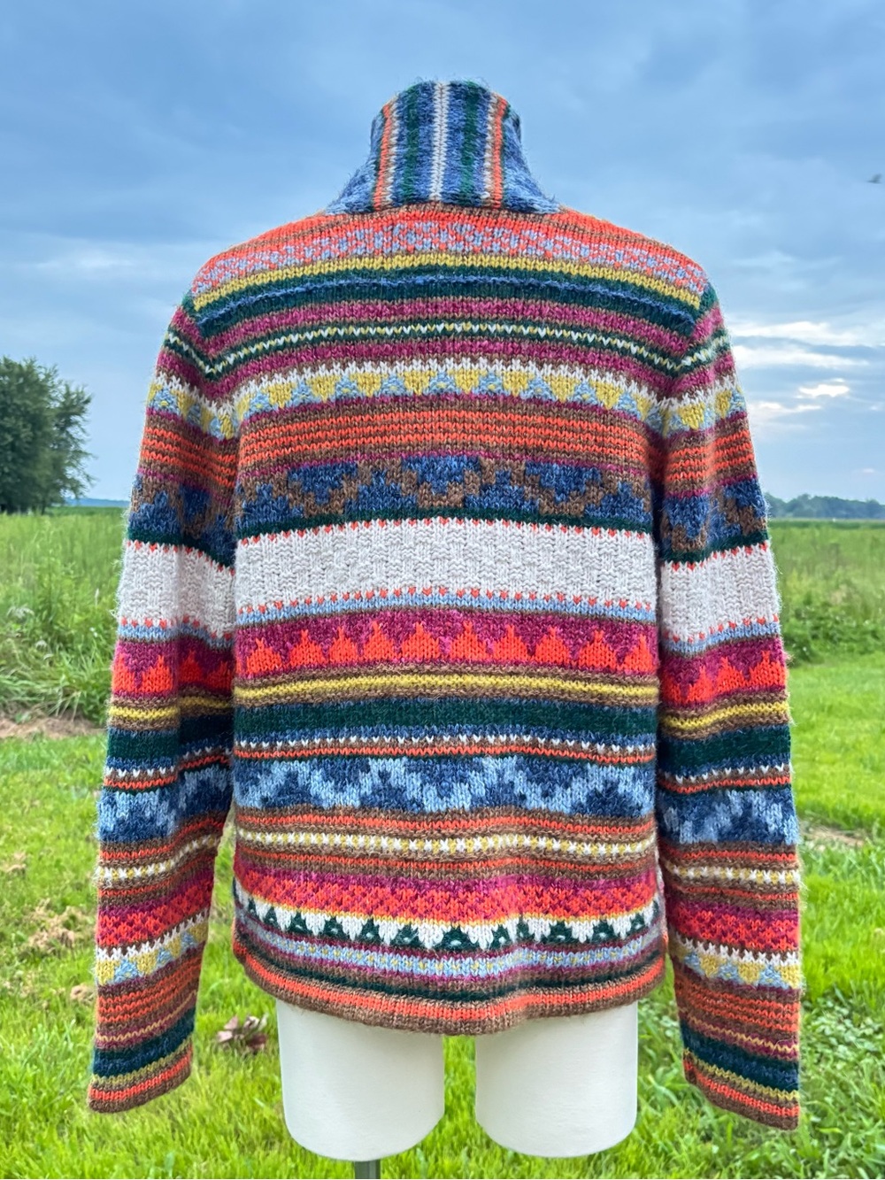 Fair Isle Womens Chunky Cardigan Sweater M Boho Indie Southwestern Concho Tassel - Picture 3 of 16